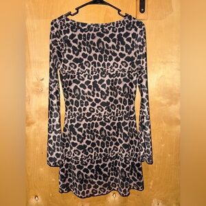 SHEIN Black and Beige Leopard Print Long Sleeve Mini Dress